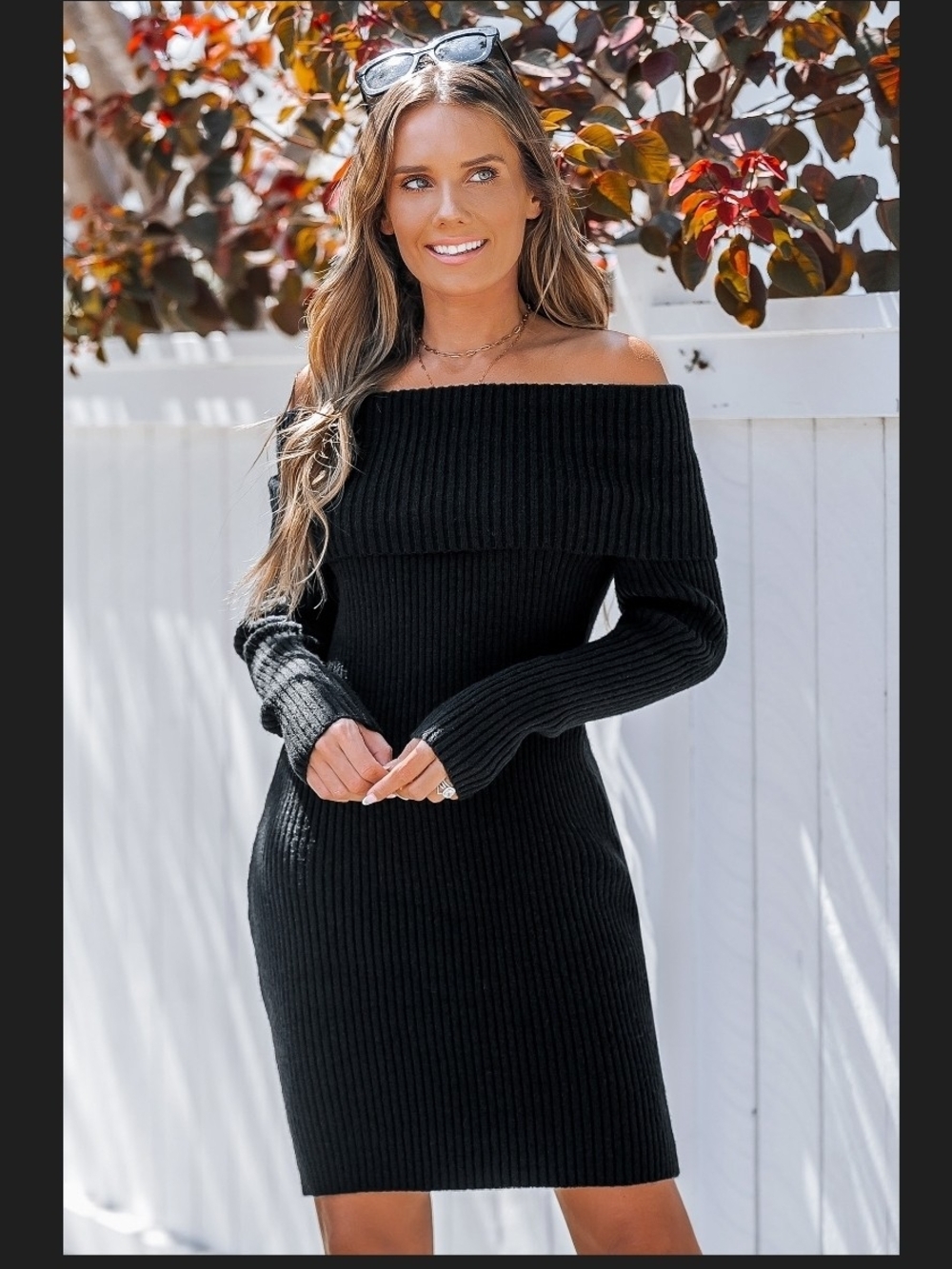 NWT Cupshe Black Ribbed Off-Shoulder Long Sleeve Mini Dress - L
